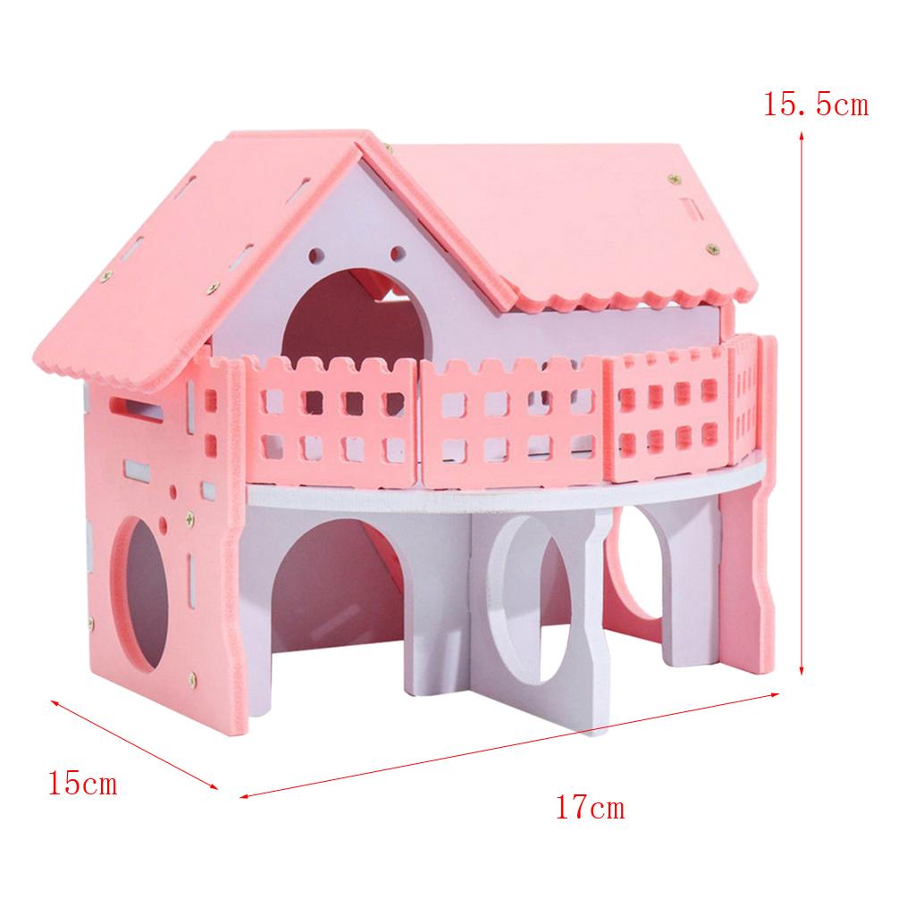 Double Layers Hamster Wooden Pink Villa House Small Pet Hideout Rats Home