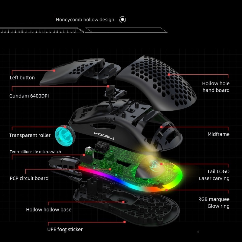 Chuột Led RGB 6400 DPI Gaming Mouse HXSJ - Hàng nhập khẩu