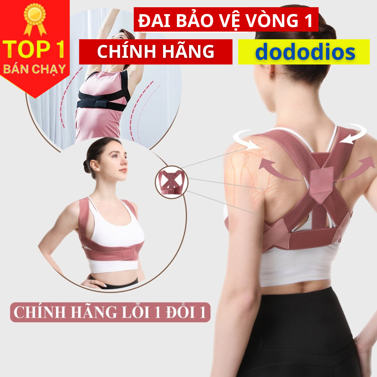 Đai bảo vệ vòng 1 DoDoDios khắc phục gù lưng, chống gù lưng, định hình thẳng lưng khi tập gym, yoga - Hàng chính hãng