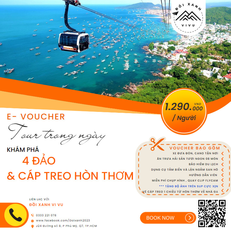 Phú Quốc [E-Voucher] Tour 4 đảo Phú Quốc & Cáp treo Hòn Thơm -  CÀNG MUA CÀNG GIẢM