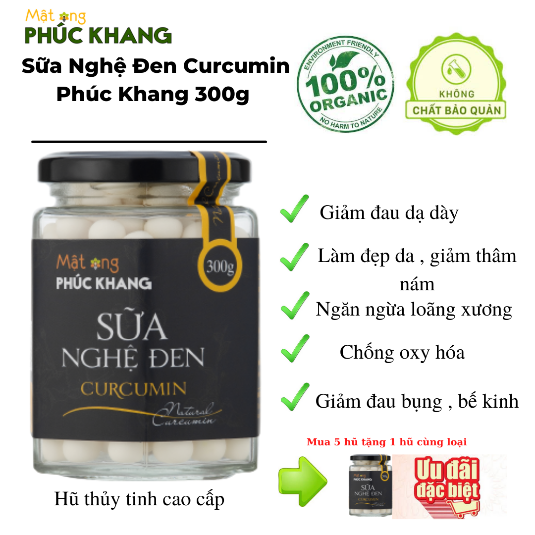 Sữa Nghệ Đen Phúc Khang 300g - 100% Tự Nhiên - Đẹp da - Ngăn ngừa loãng xương - Bảo vệ dạ dày , ngăn ngừa oxy hóa ,ức chế ,ngăn ngừa tế bào ung thư