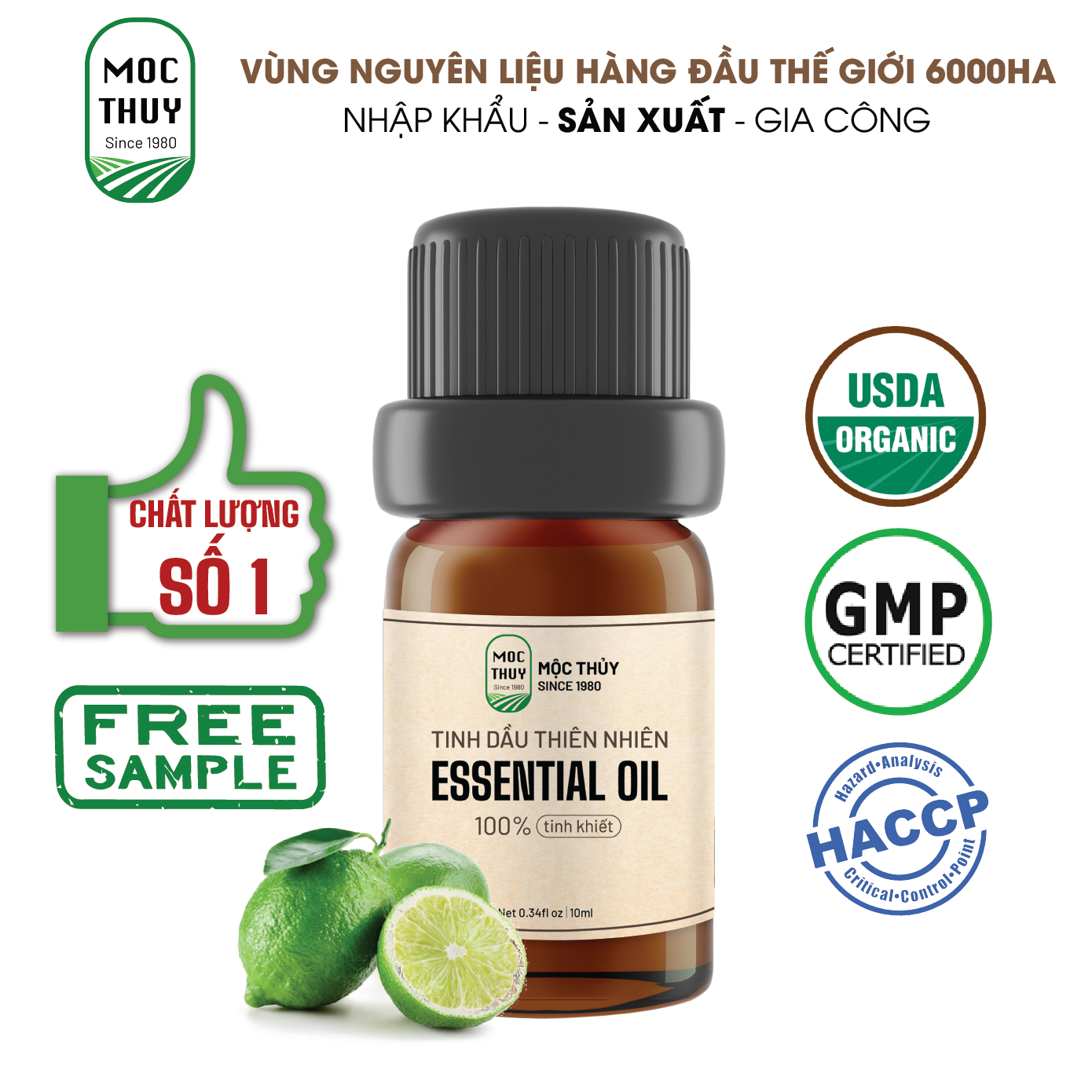 Tinh dầu thiên nhiên Chanh Sần Mộc Thủy - Lime Essential Oil - Đạt chuẩn chất lượng kiểm định