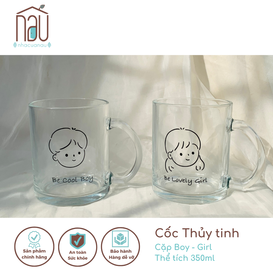 Cốc thuỷ tinh cho cặp đôi thiết kế dễ thương thể tích 300ml