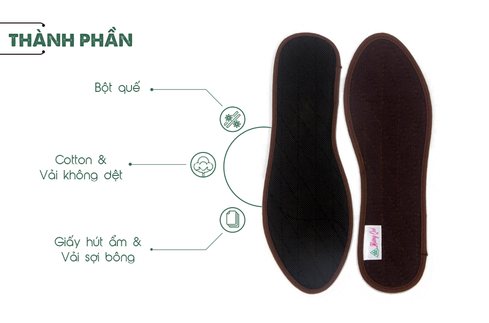 Lót giày thun cotton Hương Quế cao cấp CI-10 giúp khử mùi hôi chân, phòng cảm cúm, hút ẩm, êm chân tốt cho sức khoẻ.