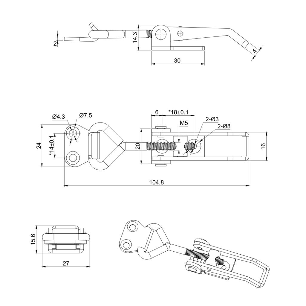 Locker Hatch Anti-Rattle Latch Fastener Stainless Steel Adjustable Type 3