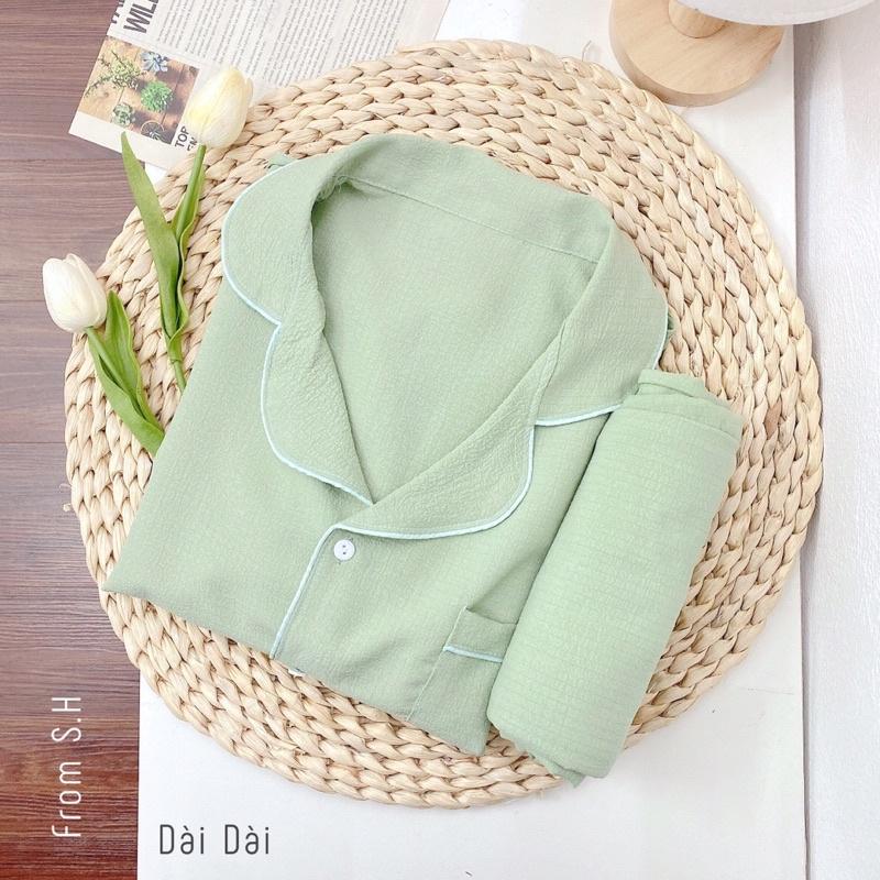 Bộ đồ ngủ nữ dài tay, bộ đồ pizama chất liệu xốp đũi Hàn mề