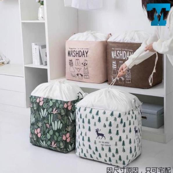 Túi đựng quần áo chăn màn vải canvas không thấm nước, giỏ đựng đồ đa năng vintage cỡ siêu to