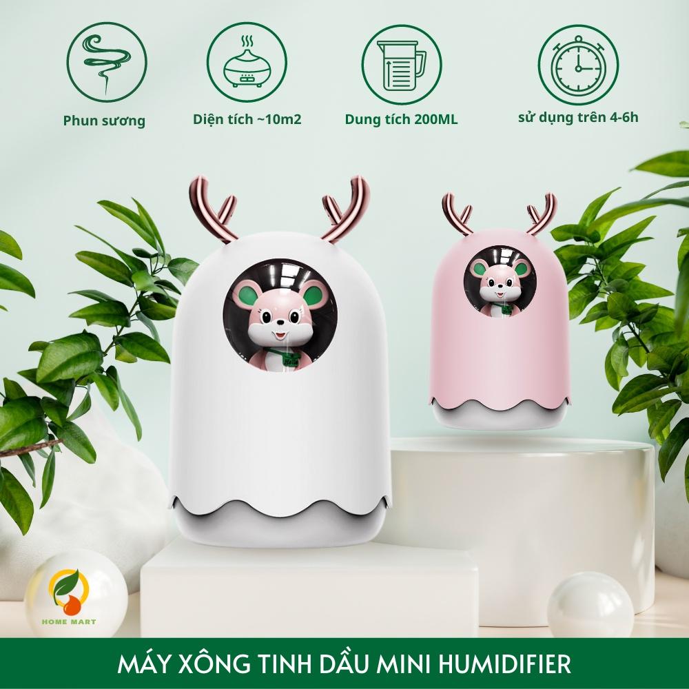 Máy xông tinh dầu Mini - hình chuột HUMIDIFIER 300ml dễ thương, tự động ngắt khi hết nước