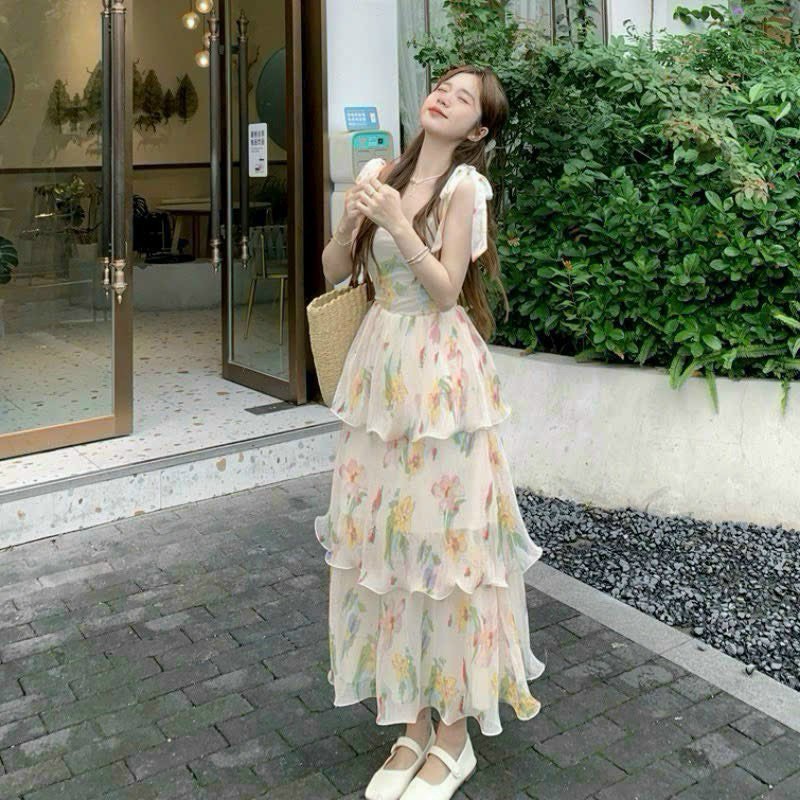 ĐẦM XOÈ 3 TẦNG MOCKING SAU LƯNG( CÓ MÚT)  MÀU Y HÌNH
