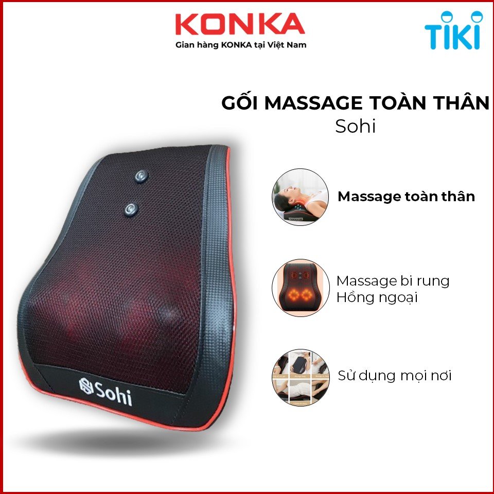 Gối massage hồng ngoại, matxa toàn thân bằng 20 bi linh hoạt, kết hợp 2 điểm rung có thể điều chỉnh và 2 nút massage bằng từ tính, logo thêu cao cấp thích hợp làm quà tặng - Hàng chính hãng