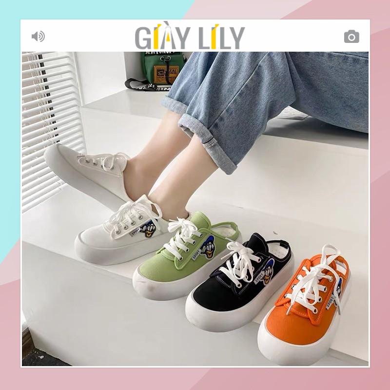 Giày sục vải nữ LILY thêu hình vịt đáng yêu đi học đi chơi