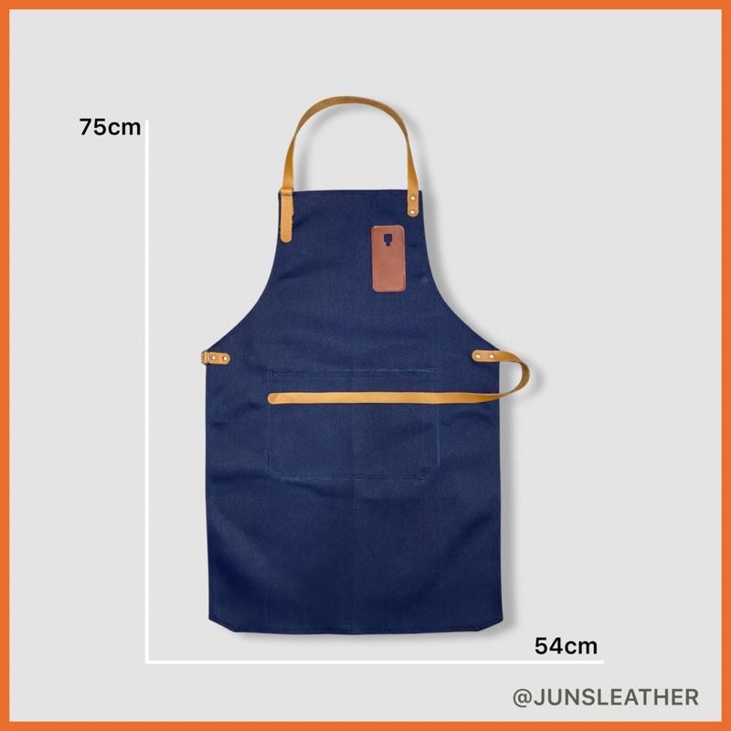Tạp dề pha chế vải canvas dây da của Junsleather phối da bò cao cấp dành cho Barista/Bartender quán cà phê