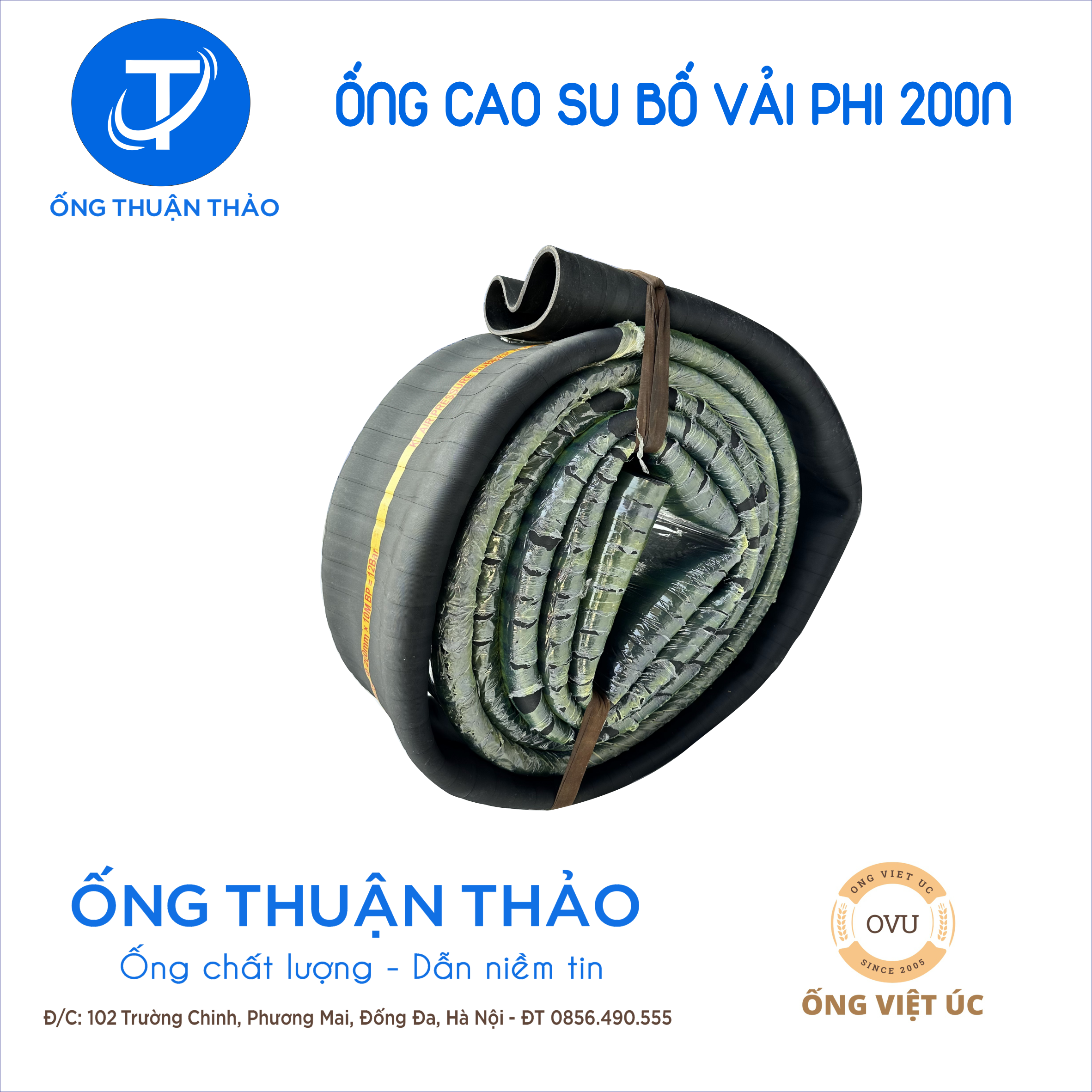Ống cao su bố vải KT phi 200MM CUỘN 10 MÉT Nhập Khẩu - Ống Chống Phá Chống Nổ THUẬN THẢO