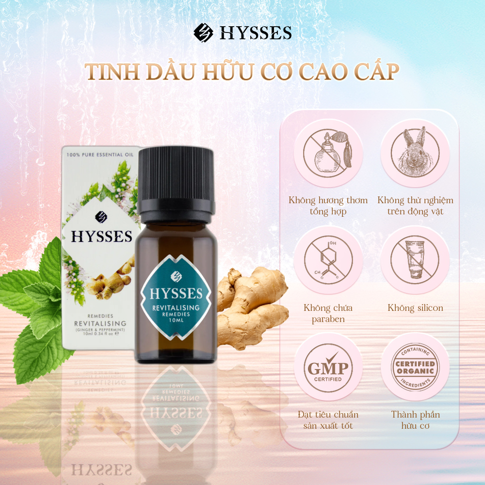 Tinh Dầu Cao Cấp Hysses Remedies Revitalising Hương Dễ Chịu, Giảm Căng Thẳng, Phục Hồi Năng Lượng Với Tinh Dầu Gừng & Bạc Hà Hữu Cơ Tự Nhiên