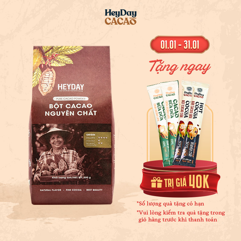 Bột cacao nguyên chất 100% Việt Nam - Dòng Origin thượng hạng túi giấy 500g - Heyday Cacao