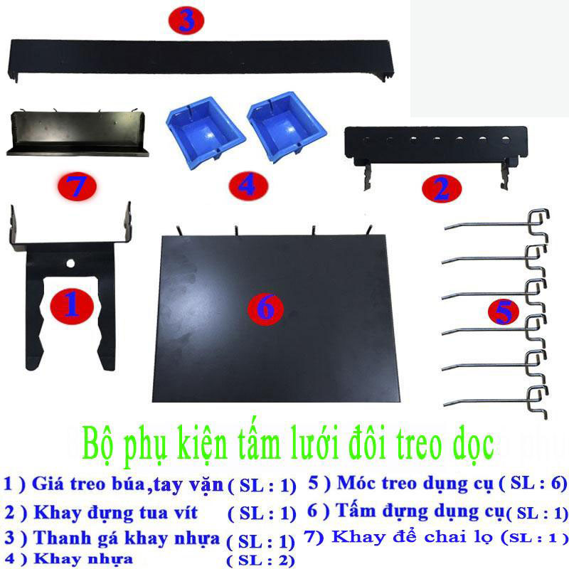 Tấm lưới đôi pegboard treo dọc màu đen kèm phụ kiện treo