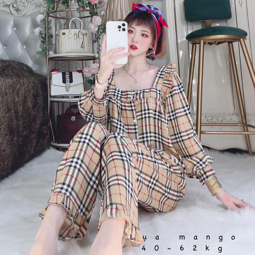 Đồ bộ nữ dài tay cổ vuông pizama lụa mango loại 1 cao cấp dễ thương giá rẻ freesize dưới 62kg MY STORE S56
