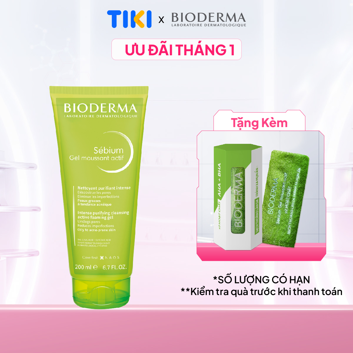 Gel rửa mặt làm sạch sâu và giảm mụn Bioderma Sébium Gel moussant actif - 200ml