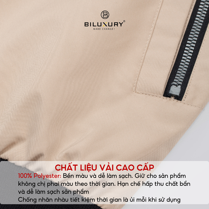 Áo khoác nam bomber Biluxury 6AG2T004BEI chất vải cao cấp chống nước kháng khuẩn phom slim fit trẻ trung khỏe khoắn