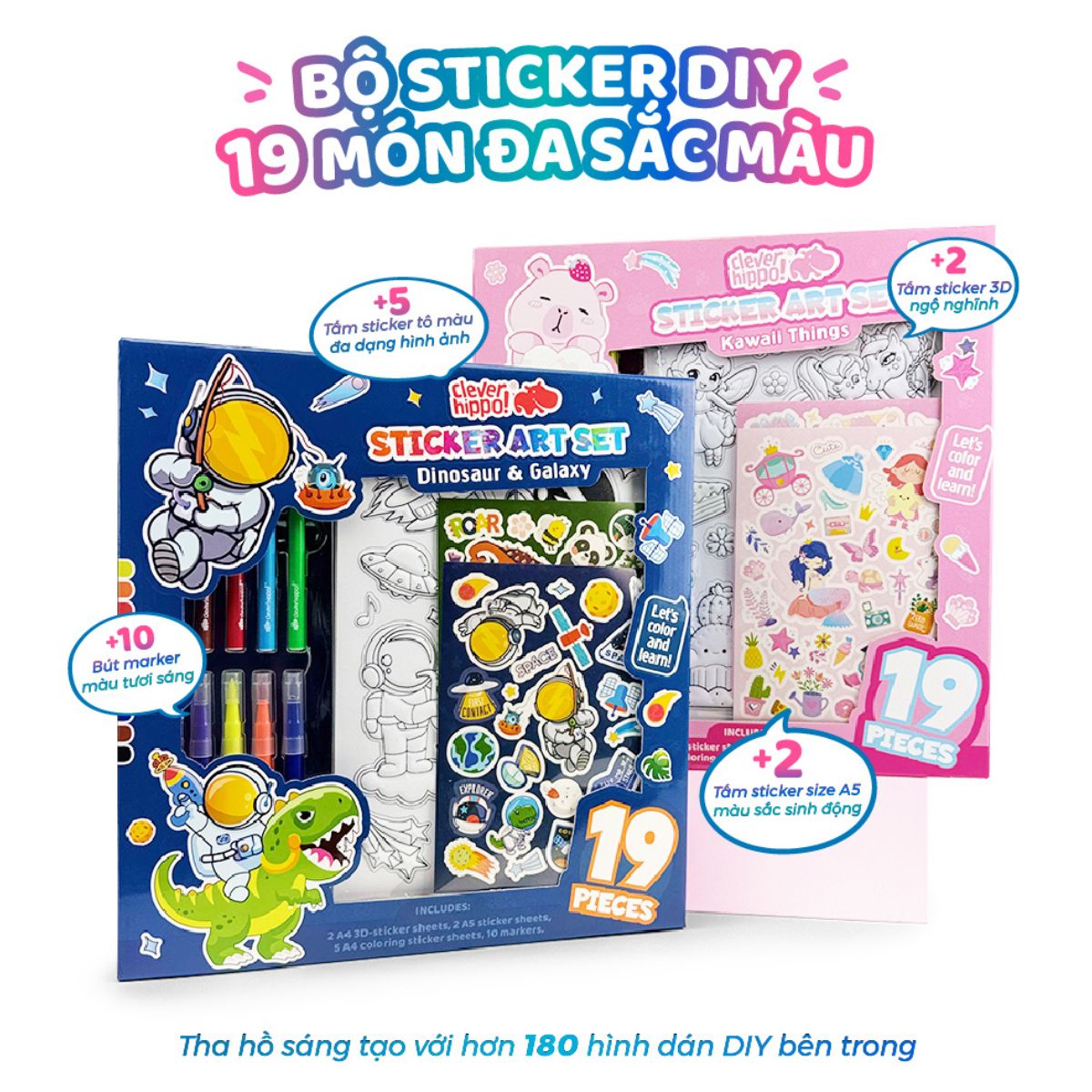 Đồ Chơi Bộ Sticker Nghệ Thuật Và Bút Marker - Dinosaur &amp; Galaxy CLEVERHIPPO SS02