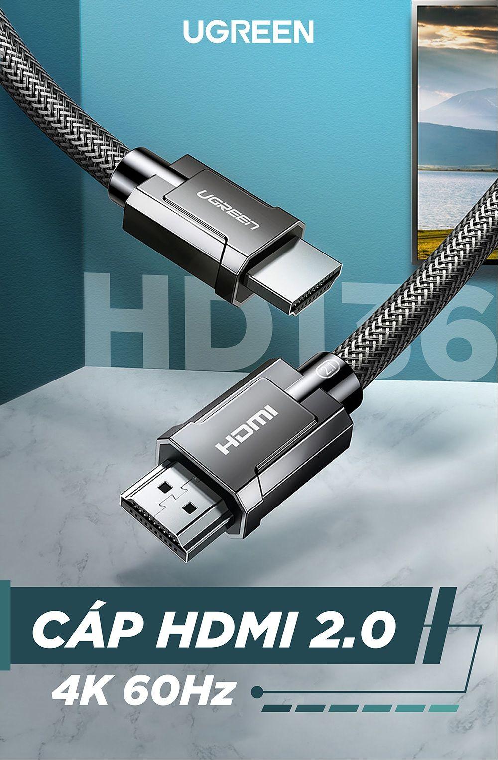 Ugreen UG70325HD136TK 3M 2.0 4K 60Hz 18Gbps màu đen Cáp HDMI chống nhiễu độ phân giải Cao - HÀNG CHÍNH HÃNG