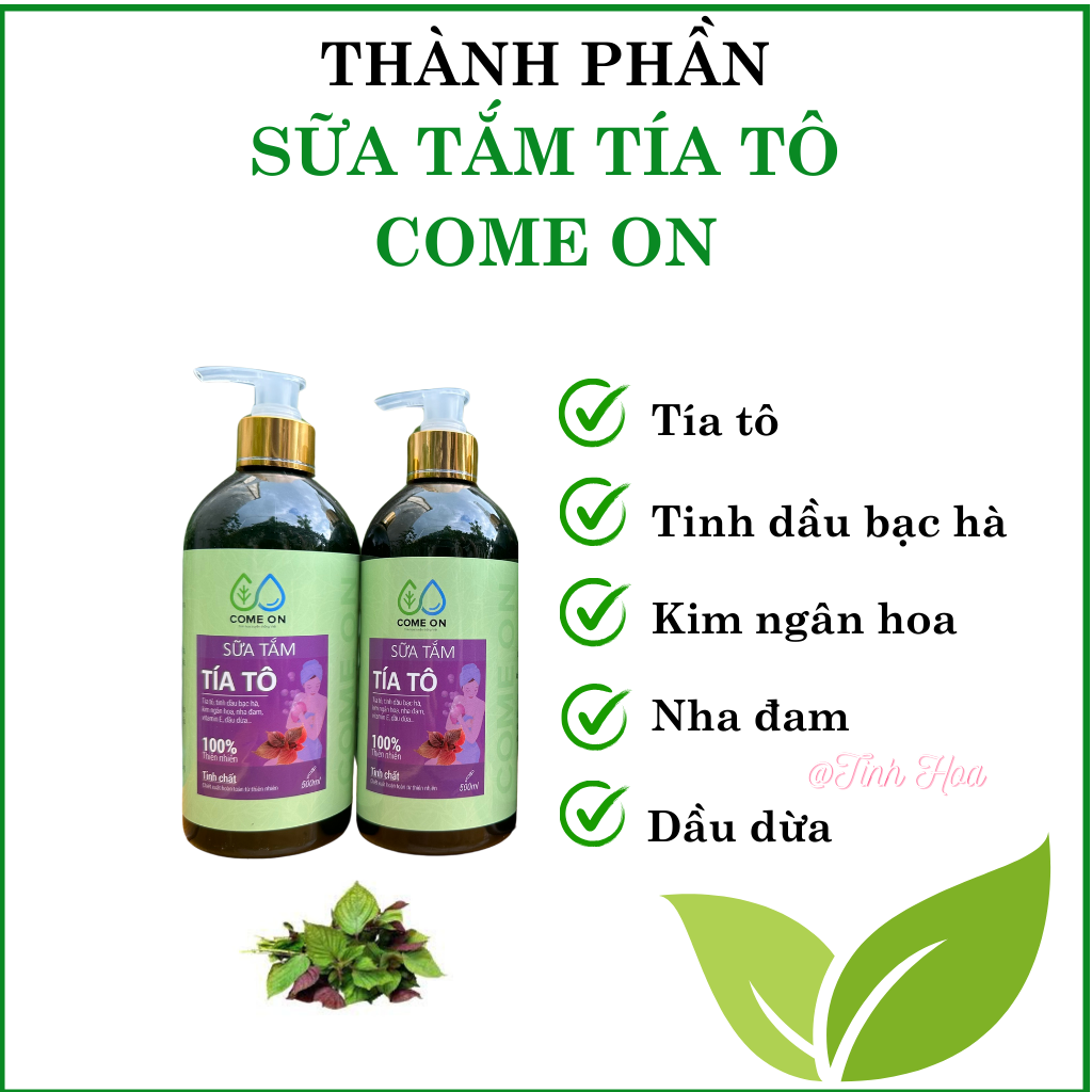 Sữa tắm tía tô Come on chai 500ml sữa tắm trắng da toàn thân, sữa tắm trị mụn lưng