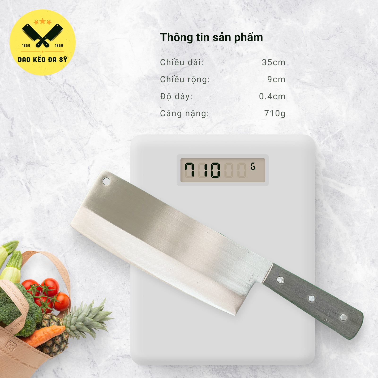 Dao Chặt nhà bếp - chặt gà, chặt vịt, chặt xương - Dao Đa Sỹ - thép Nhật trắng không gỉ