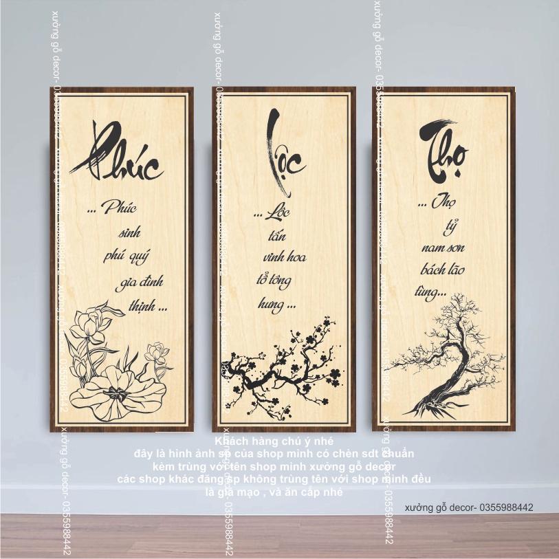 Tranh Thư Pháp Treo Tường Bằng Gỗ Chữ Phúc, Chữ Lộc, Chữ Thọ