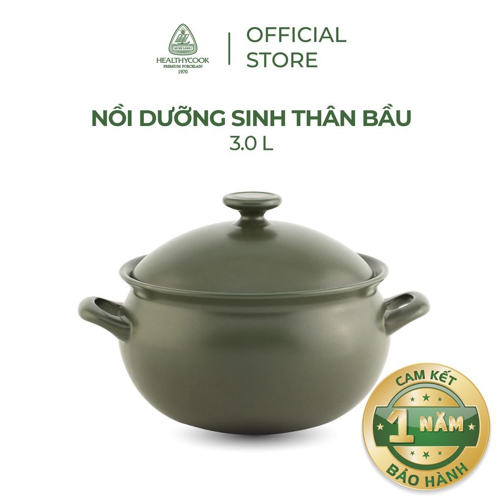 Nồi sứ dưỡng sinh Minh Long thân bầu 3.0 L + nắp dùng cho bếp gas, bếp hồng ngoại, không dùng cho bếp từ
