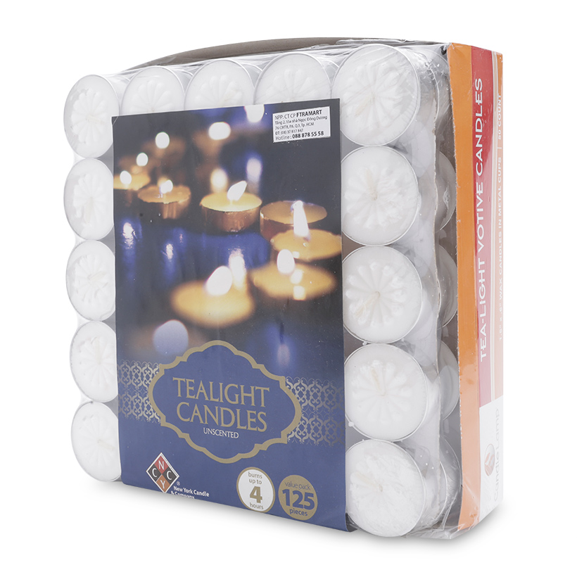 Hộp 125 nến tealight bông mai FtraMart (Trắng)