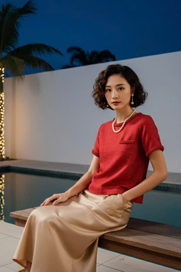 Áo Croptop Cổ Tròn Tếch Sam Tweed Đỏ Top213 thời trang thiết kế Hity