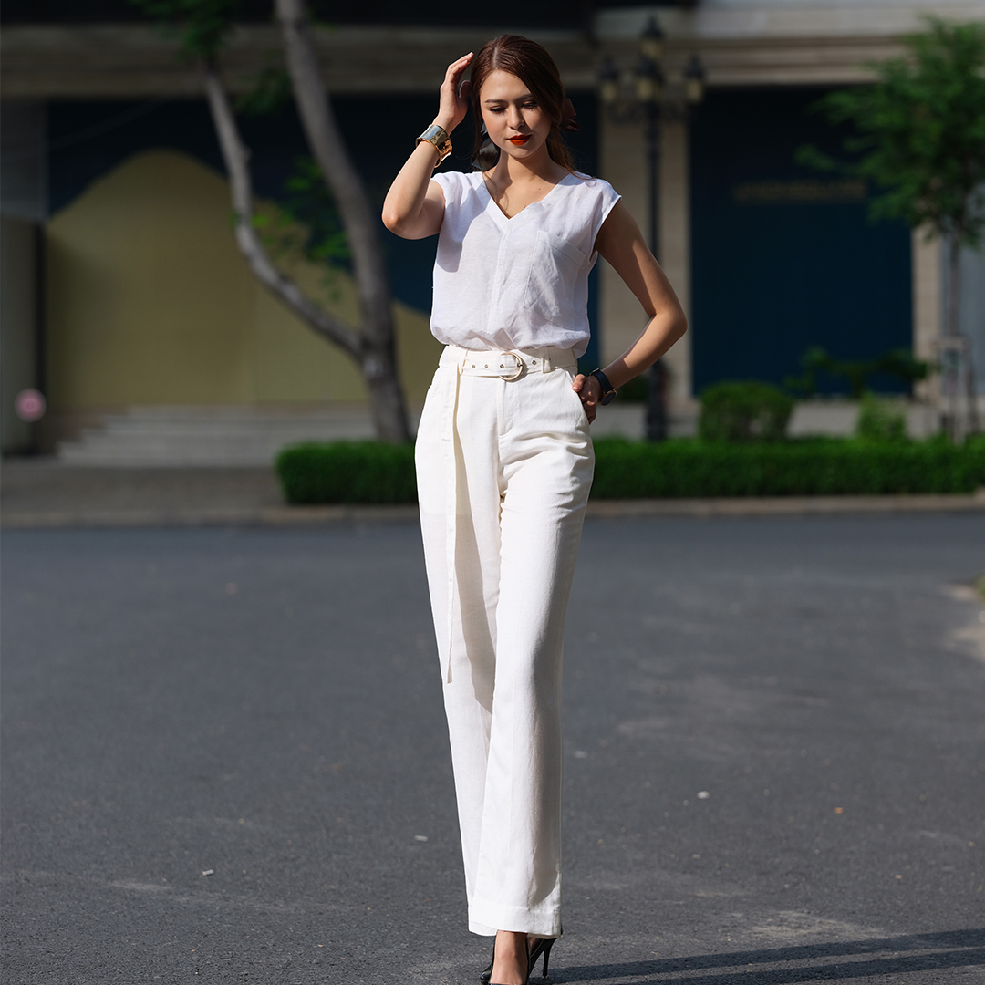Quần Ống Suông Quần Linen Trắng Cao Cấp Thời trang thiết kế Hity PAN047