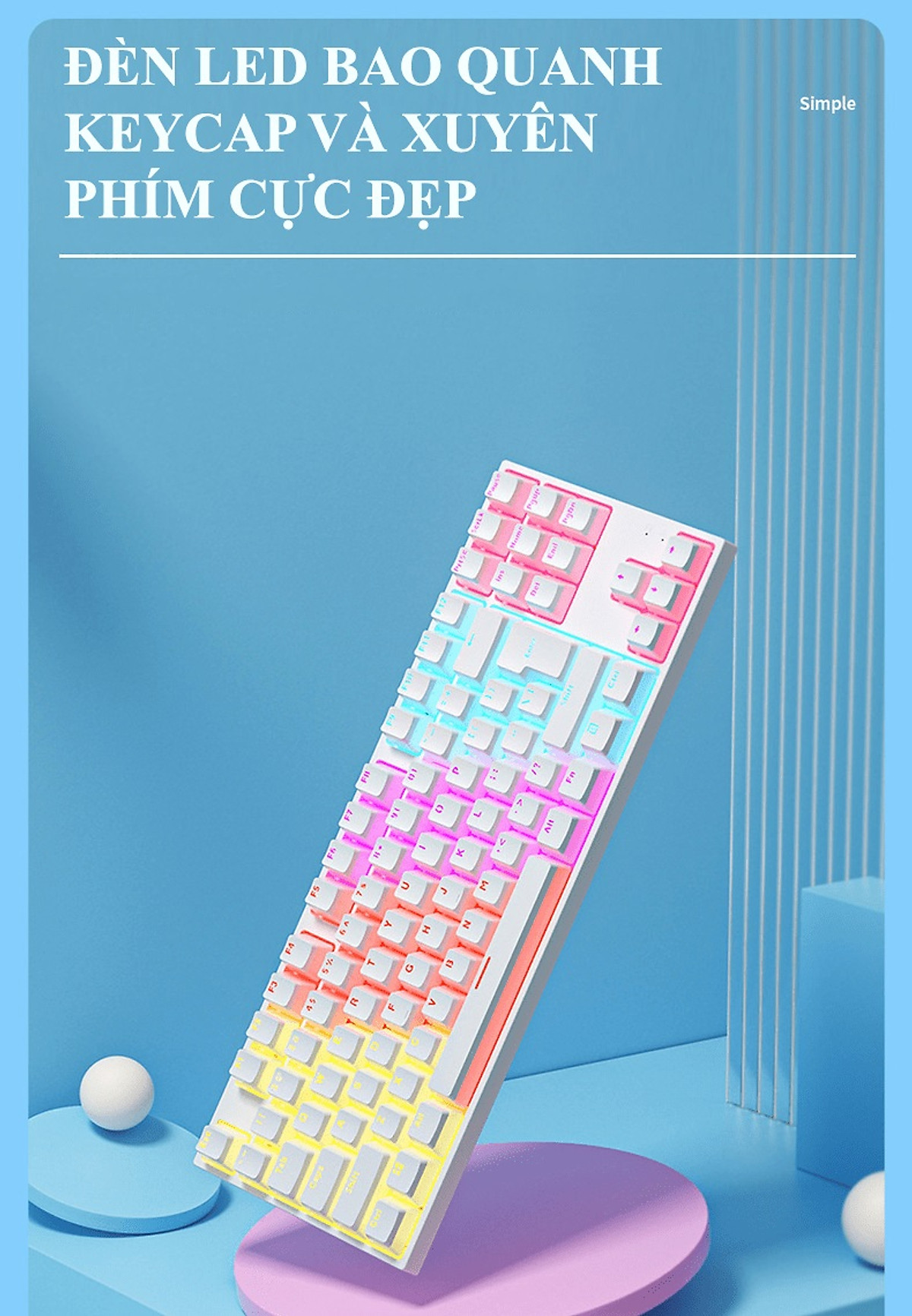 Bàn phím cơ ZIFRIEND KA802T sử dụng Blue Switch thiết kế mini nhỏ gọn chỉ 87 phím với keycap pudding xuyên led cực đẹp