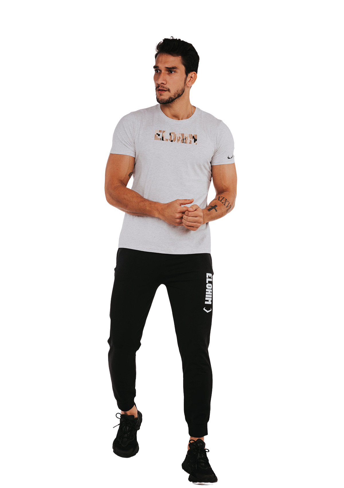 Áo Thun Thể Thao Chữ Elohim Camo - Xám Nhạt