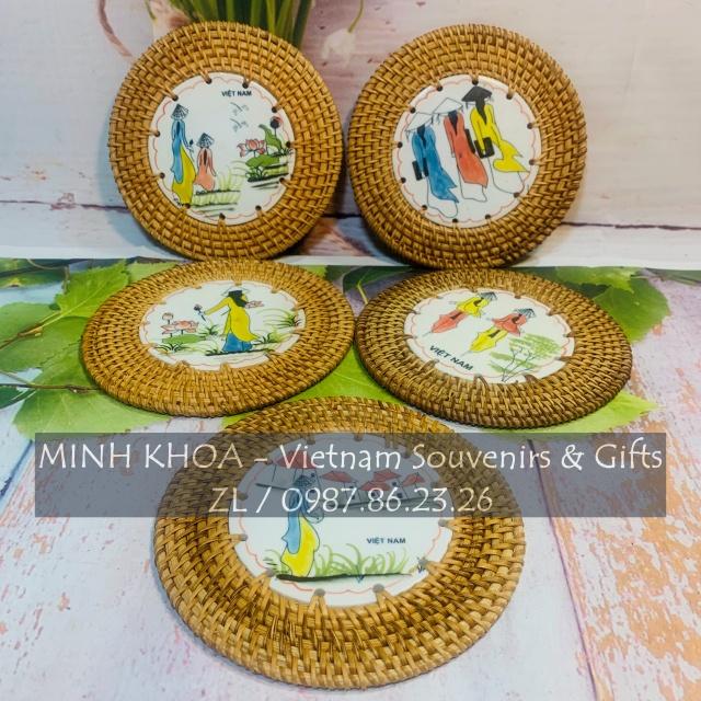 Lót Ly Lót Cốc Sứ Bát Tràng Đan Mây Thủ Công