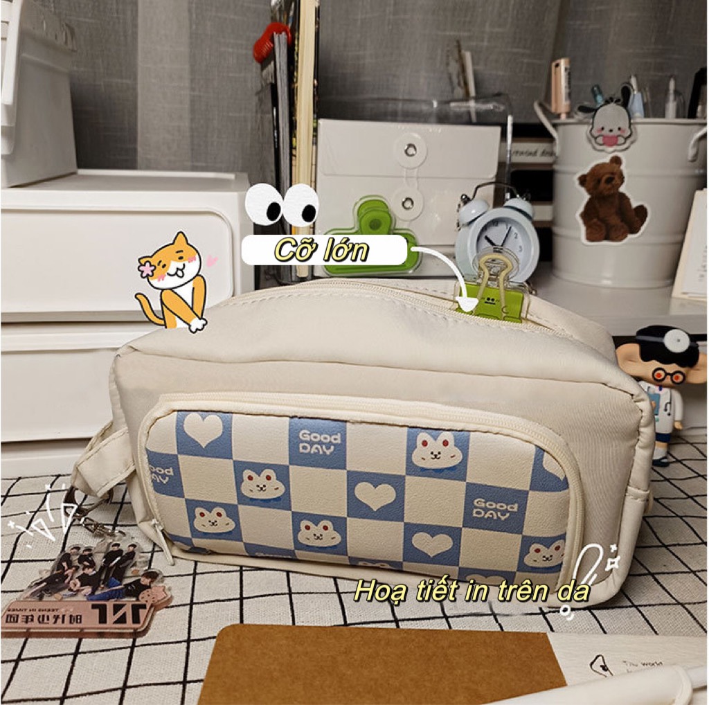 Túi đựng bút viết vải xinh cute nhiều ngăn học sinh nữ đáng yêu, Bóp chứa đồ dùng cỡ to đa năng đi học đi làm giá rẻ