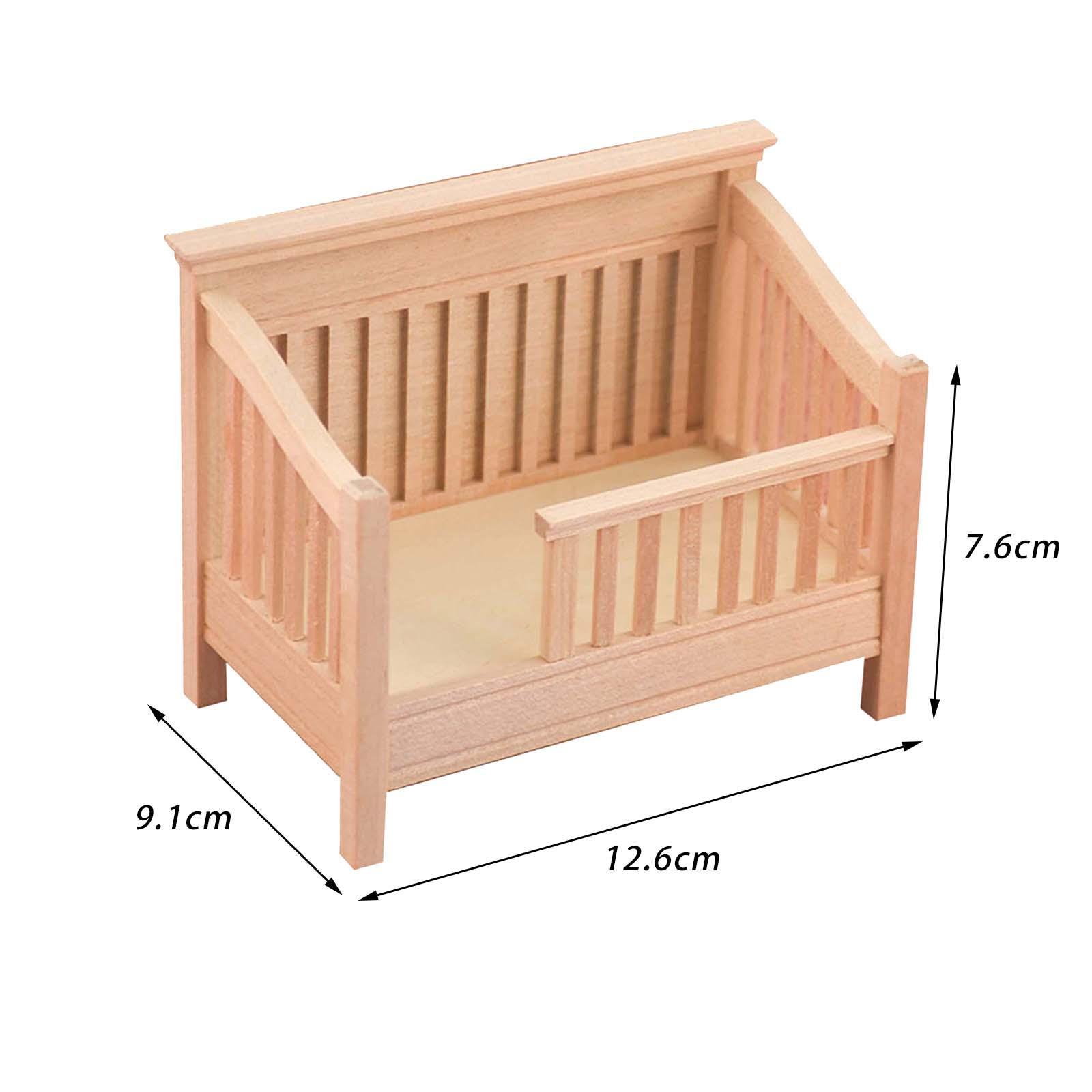 1:12 Scale Wooden Doll House Baby Bed, Mini Furniture, Handcrafted Unpainted for Micro Landscape