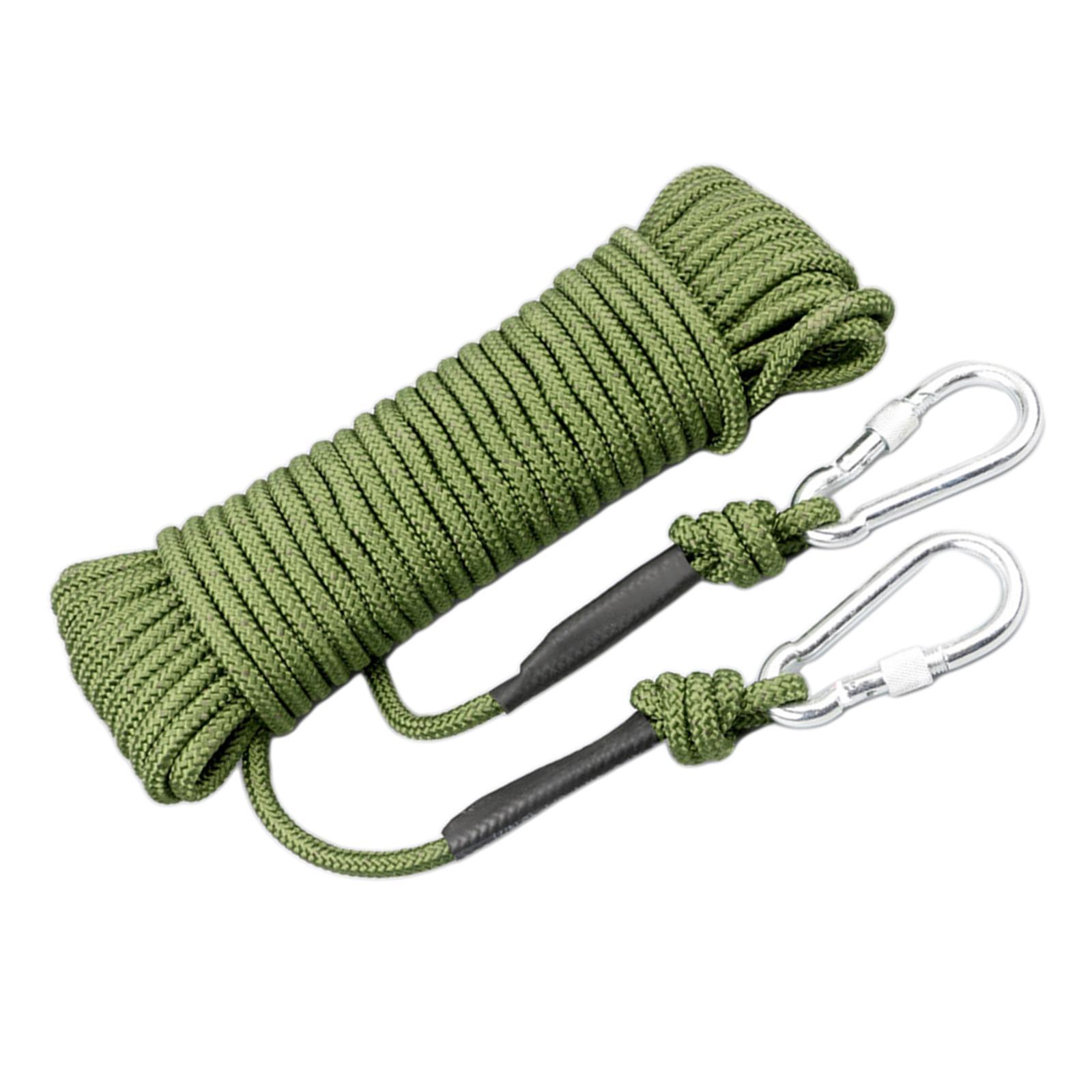 Static 8 mm Climbing Rope Fire Escape with 2 Carabiners Green
