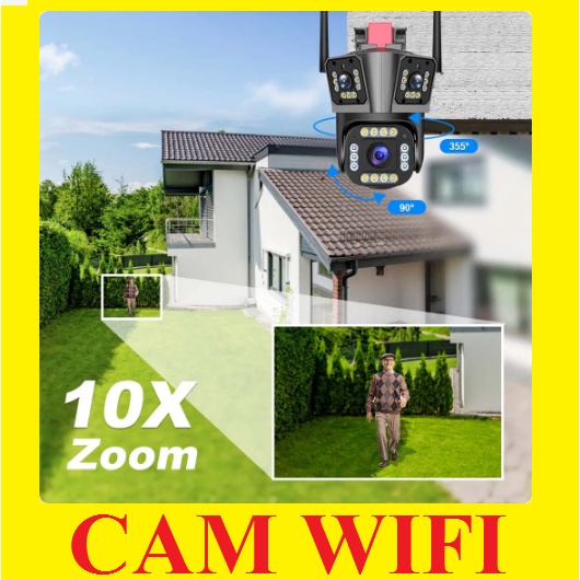 Camera IP Wifi 3 mắt 5K 4MP WiFi IP 10X Zoom 3 Ống Kính 3 Màn Hình Ngoài Trời PTZ Tự Động Theo Dõi Chống Nước - Hàng nhập khẩu