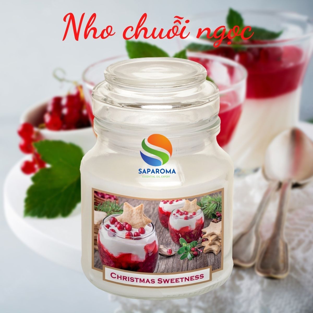 Hũ nến thơm tinh dầu Bartek Christmas Sweetness 130g QT06654 - nho chuỗi ngọc, nến trang trí, thơm phòng, thư giãn, Hỗ trợ khử mùi