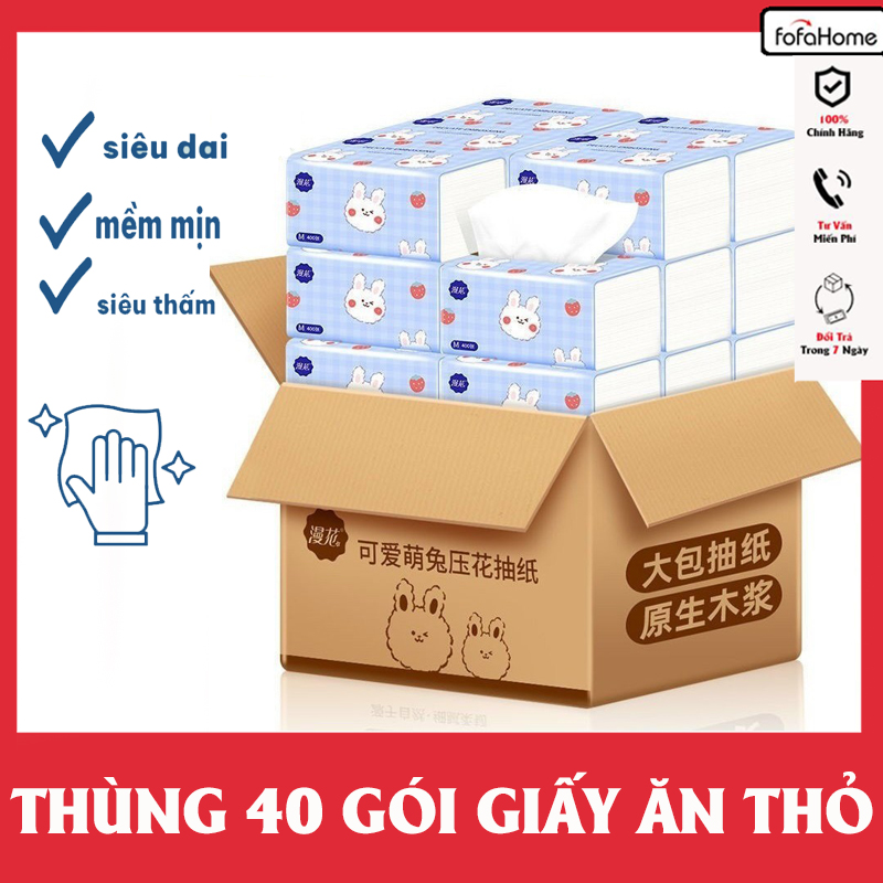 Thùng 40 Gói Giấy Ăn Thỏ Thùng 40 Gói Giấy Ăn Rút Hình Thỏ Vỏ Xanh 4 Lớp