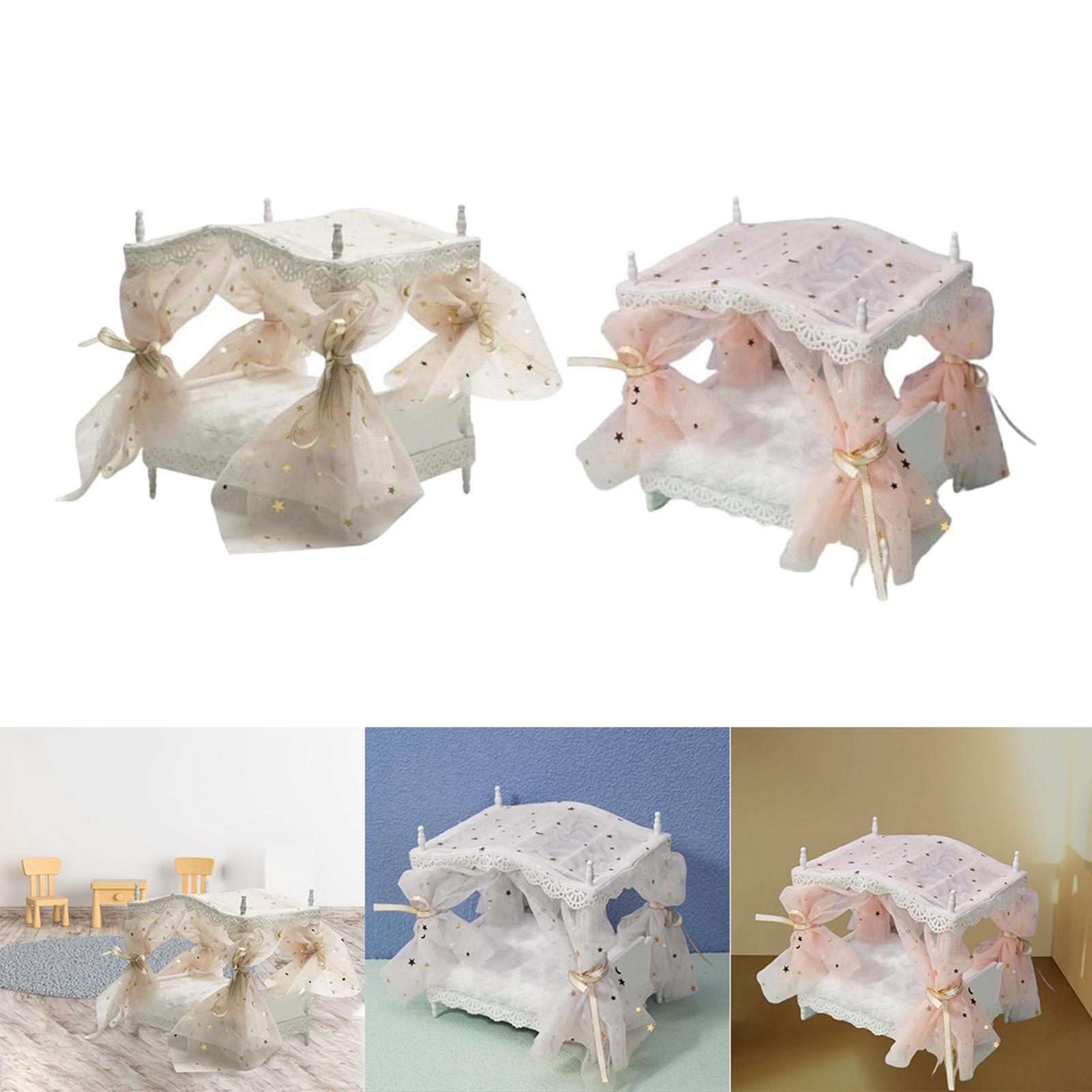 2x Miniature Dollhouse Princess Bed Bedroom Micro Landscape Furniture Decor