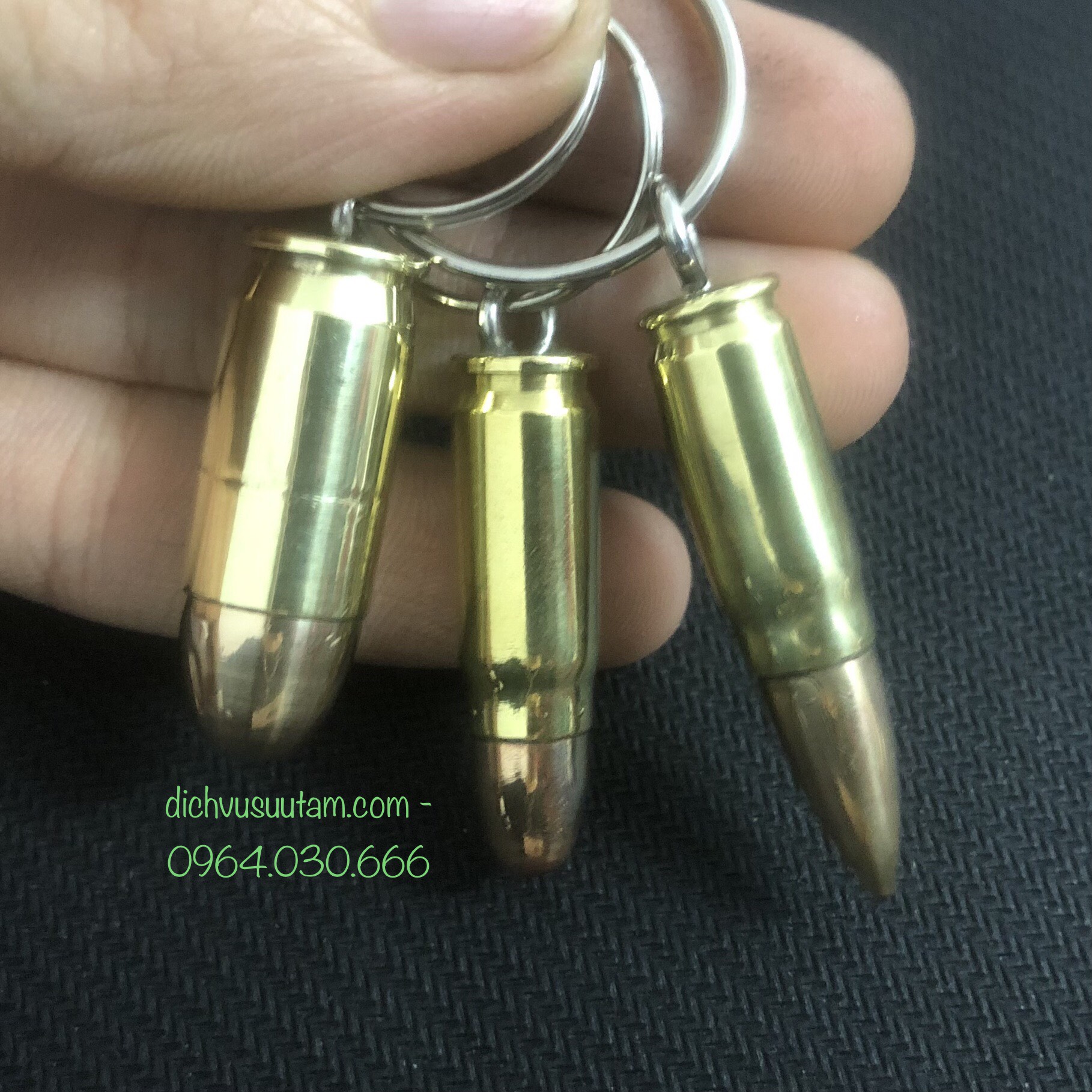 Combo 3 móc khóa hình viên đạn cỡ nhỏ Colt45, K54 đầu tròn, K54 đầu nhọn
