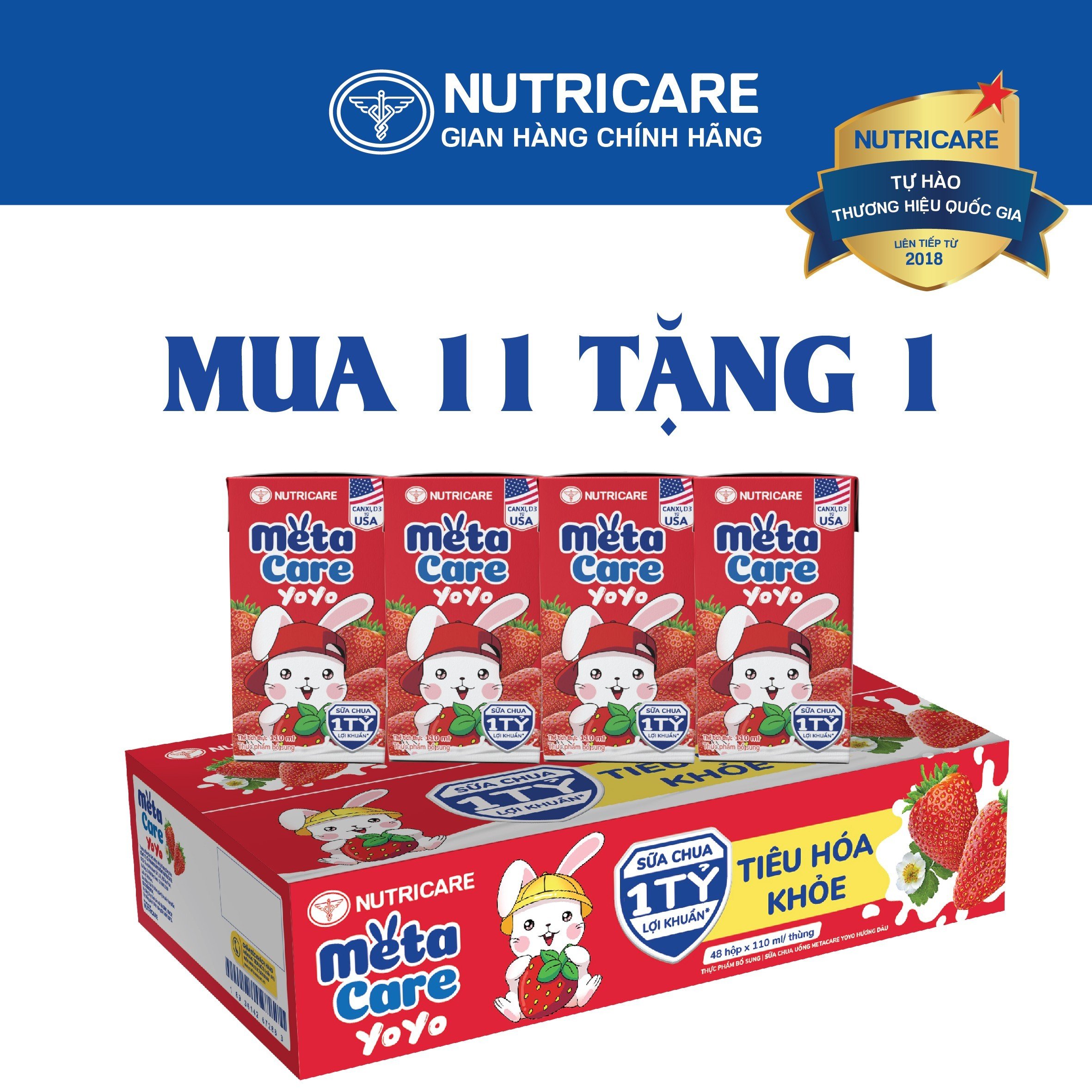 [Mua 11 lốc tặng 1] Sữa nước Nutricare MetaCare Yoyo vị chua hương DÂU 1 tỷ lợi khuẩn (110ml)