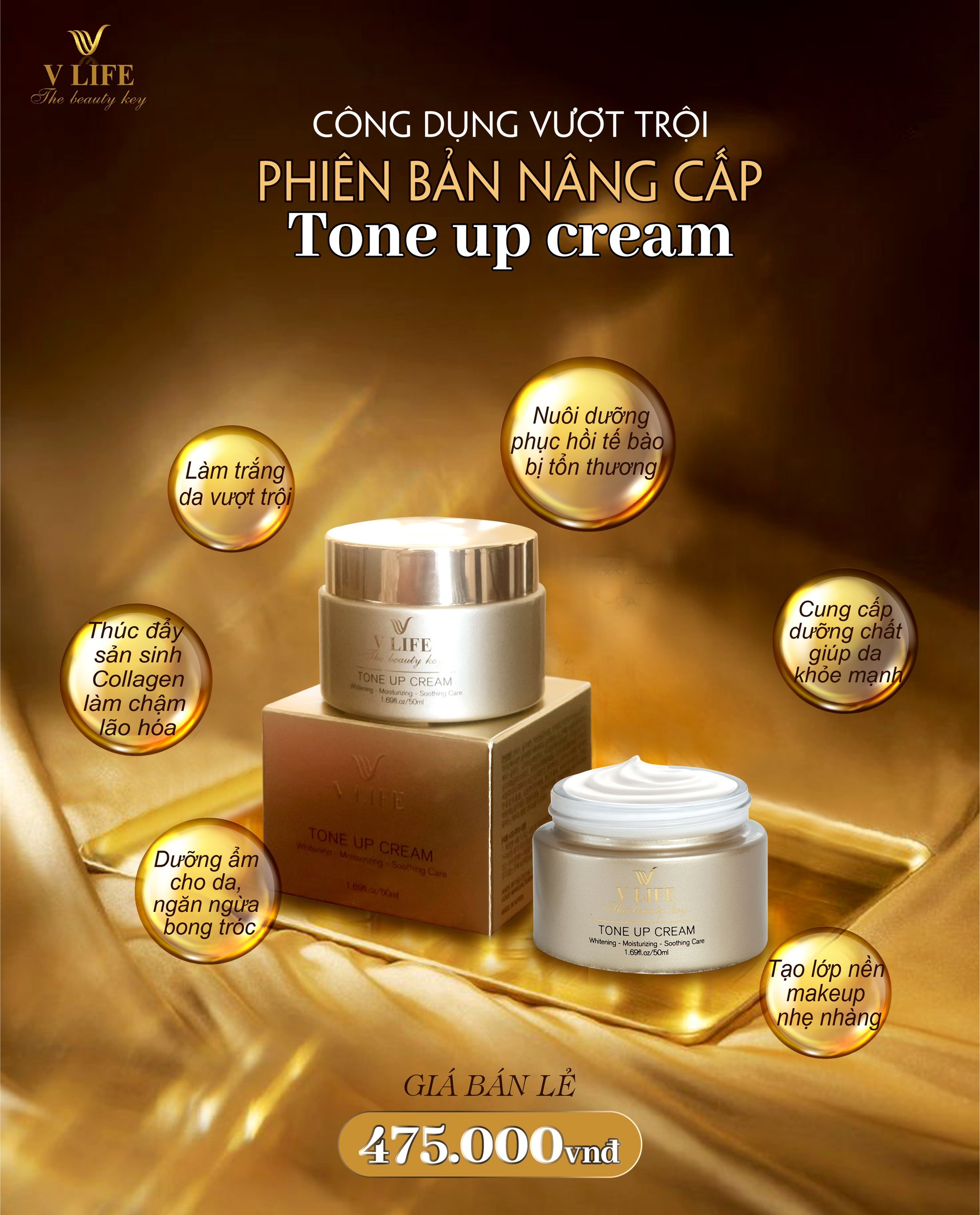 [NHẬP KHẨU HÀN QUỐC]Vlife Tone Up Kem Dưỡng Ẩm, Làm Trắng, Tái Tạo, Phục Hồi Da Hư Tổn