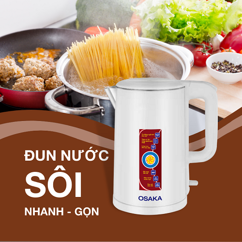 Bình đun siêu tốc Osaka KT-186 dung tích 1.8 lít 3 lớp cách nhiệt - Hàng chính hãng