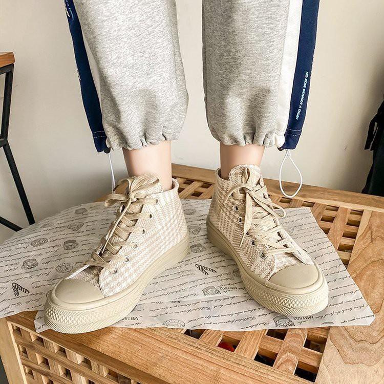 Giày Thể Thao Vải Bạt Cổ Cao Thời Trang Hàn Cho Nữ