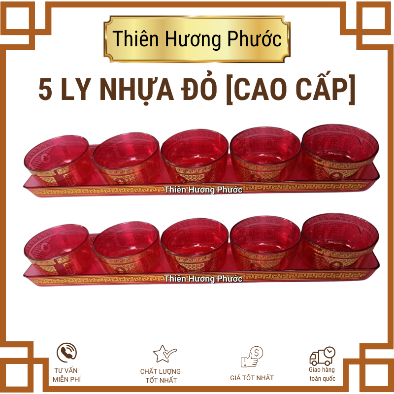 5 Ly nhựa đỏ cao cấp thờ cúng