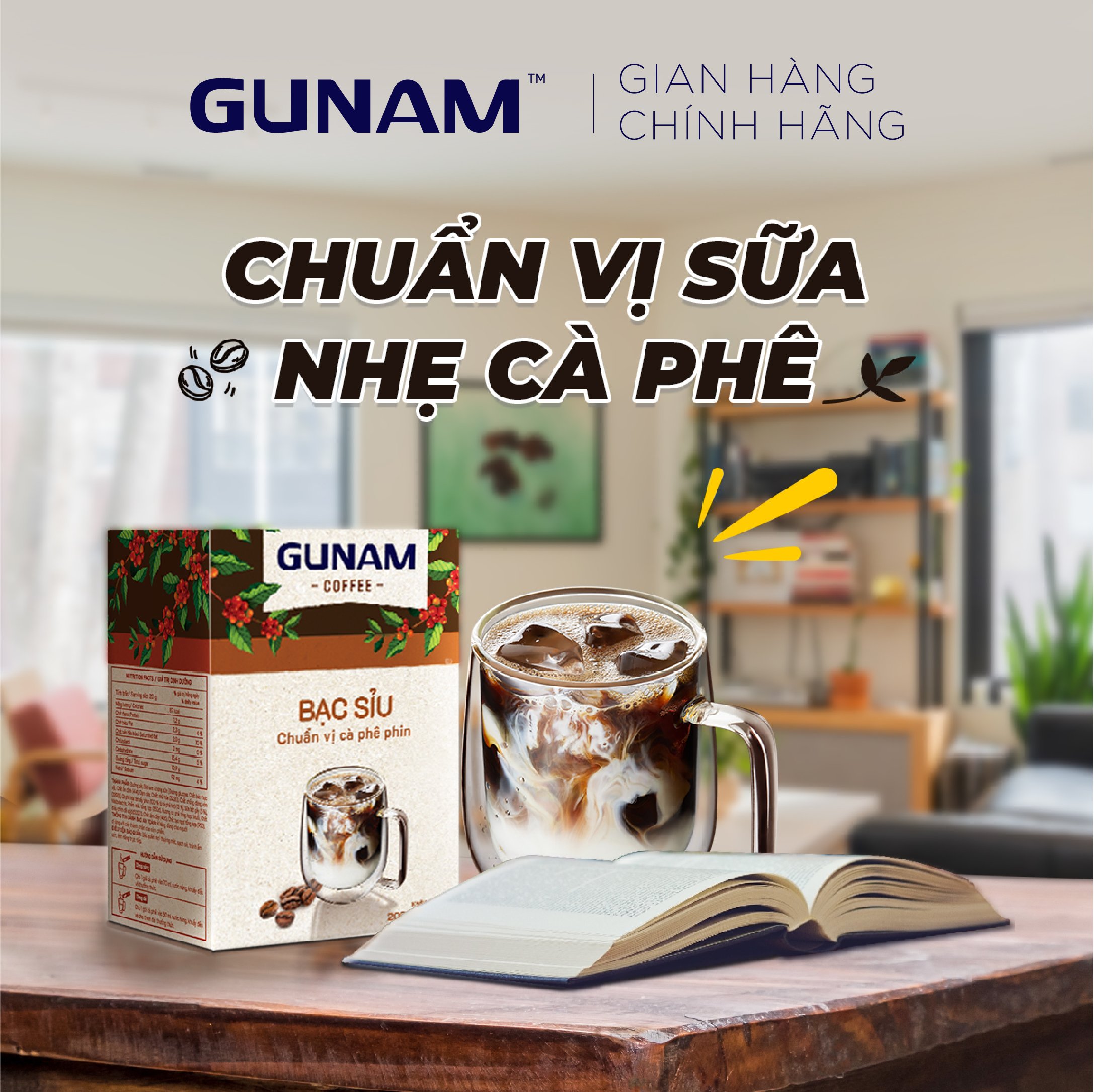 Combo Cặp Đôi Hoàn Hảo - cà phê hòa tan GUNAM đen đá  + cà phê hòa tan GUNAM bạc sỉu