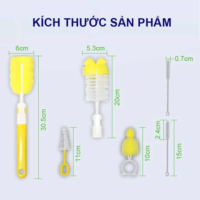 Bộ cọ rửa bình sữa, Cọ bình sữa 5 chi tiết xoay 360 độ siêu tiện lợi – SS023